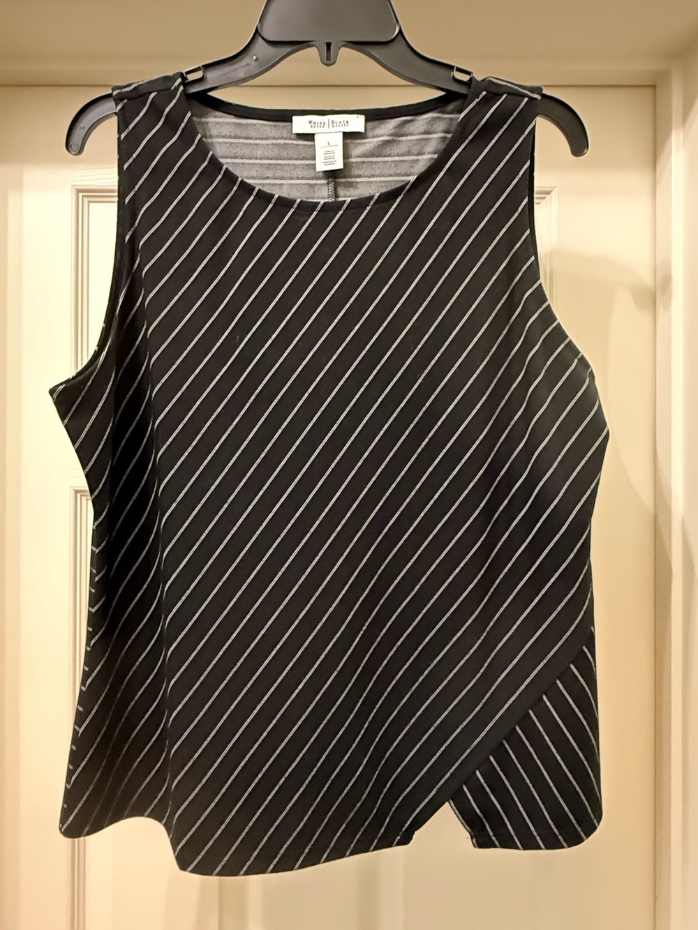 White House Black Market Black and White Diagonal Stripe Sleeveless Tank